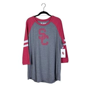 SC Trojans Apparel Red Gray Round Neck Raglan Sleeve T-Shirt Top Size XL